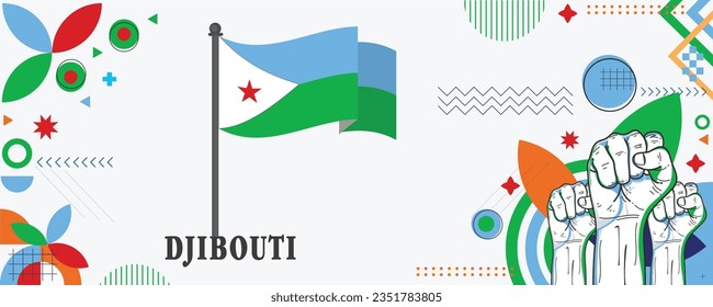 DJIBOUTI Flag national day banner design. flag theme graphic art web background. Abstract celebration geometric decoration vector illustration svg