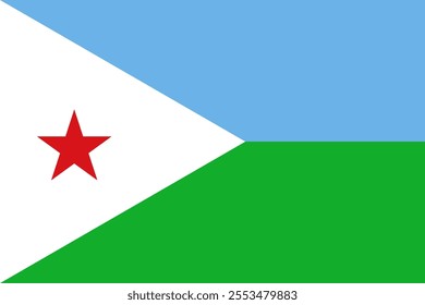 Djibouti flag in official colors, dimensions and aspect ratio. Vector flag symbolizing national pride, identity, heritage, patriotism and authority