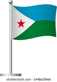 Djibouti flag on pole. Metal flagpole. National flag of Djibouti vector illustration