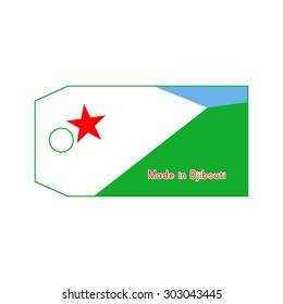 Djibouti flag on price tag with word Made in Djibouti isolated on white background.
