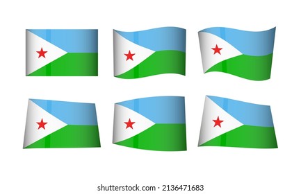 Djibouti Flag Set Djiboutian Flags National Symbol Banner Icon Vector Stickers Africa African City Wave Country State Day Sun Wavy Realistic Independence Culture Nation Republic Kingdom Every All Flag