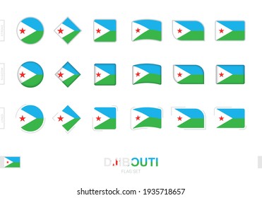 Bandera de Yibuti puesta, banderas simples de Yibuti con tres efectos diferentes. Ilustración vectorial.