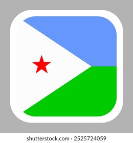 Djibouti flag square flat vector with rounded corners and white border, vector illustration