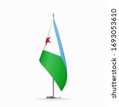Djibouti flag state symbol isolated on background national banner. Greeting card National Independence Day of the Republic of Djibouti. Illustration banner with realistic state flag.