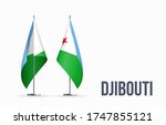 Djibouti flag state symbol isolated on background national banner. Greeting card National Independence Day of the Republic of Djibouti. Illustration banner with realistic state flag.
