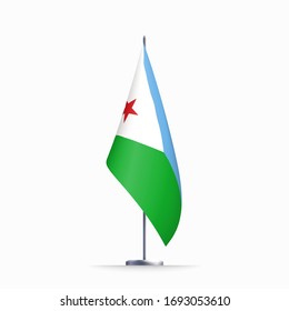 Djibouti flag state symbol isolated on background national banner. Greeting card National Independence Day of the Republic of Djibouti. Illustration banner with realistic state flag. svg