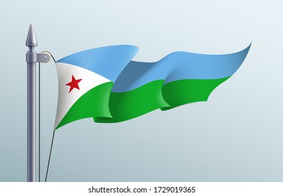 Djibouti flag state symbol isolated on background national banner. Greeting card National Independence Day of the Republic of Djibouti. Illustration banner with realistic state flag.