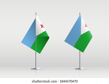 Djibouti flag state symbol isolated on background national banner. Greeting card National Independence Day of the Republic of Djibouti. Illustration banner with realistic state flag.