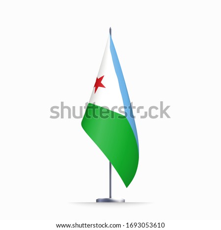 Djibouti flag state symbol isolated on background national banner. Greeting card National Independence Day of the Republic of Djibouti. Illustration banner with realistic state flag.