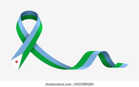 Diseño de fondo ondulado de la cinta de la bandera de Djibouti. Ilustración vectorial.