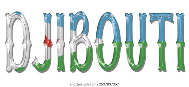 Djibouti flag text font, 3D Djibouti flag colorful background, Djibouti flag vector illustration