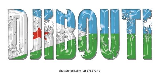 Fonte de texto da bandeira do Djibuti, fundo colorido da bandeira do Djibuti 3D, ilustração do vetor da bandeira do Djibuti