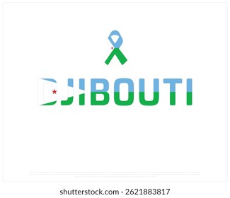 DJIBOUTI flag Typography with ribbon flag on a white background, Vector design of DJIBOUTI flag typography, Flag of DJIBOUTI, National Day Design, DJIBOUTI Day design