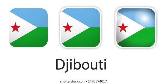Djibouti flag vector icons set in the shape of rounded square