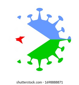 Djibouti flag in virus shape, symbolizing COVID-19 pandemic.