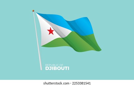Djibouti flag waving at the flagpole. Vector 3D