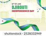 Djibouti Flag Waving On Skyline Background. Independence Day Concept Design Vector Illustration.