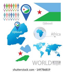 Djibouti. flag. World Map. vector Illustration.