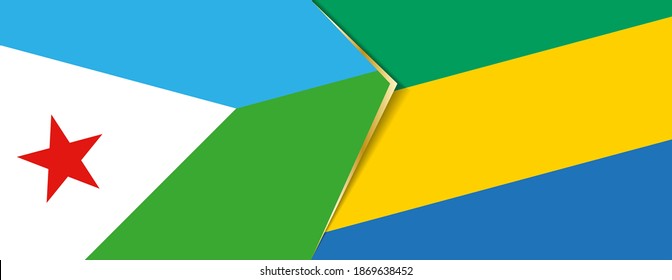 Djibouti and Gabon flags, two vector flags symbol of relationship or confrontation.