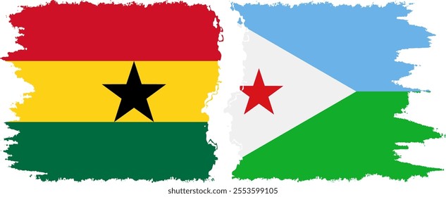 Djibouti and Ghana grunge flags connection, vector