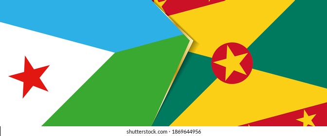 Djibouti and Grenada flags, two vector flags symbol of relationship or confrontation.