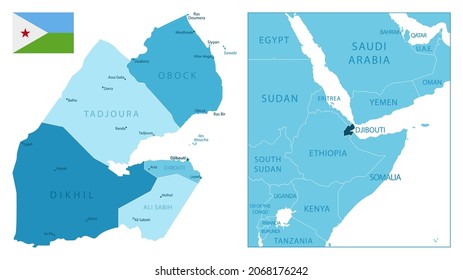 Djibouti - highly detailed blue map. Vector illustration svg
