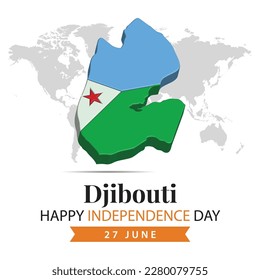 Djibouti Independence Day, 3d rendering Djibouti Independence Day illustration with 3d map and flag colors theme