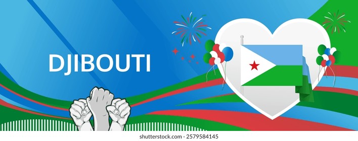 Djibouti Independence Day modern greeting banner. 27 June Happy National Day. Holidays abstract concept in flag colors. Great for event like carnival, feast poster, support, culture and tourism