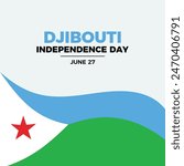 Djibouti Independence Day poster vector illustration. Waving Djibouti flag frame vector. Template for background, banner, card. Abstract Djibouti flag symbol. June 27. Important day