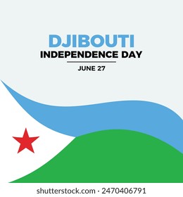 Djibouti Independence Day poster vector illustration. Waving Djibouti flag frame vector. Template for background, banner, card. Abstract Djibouti flag symbol. June 27. Important day