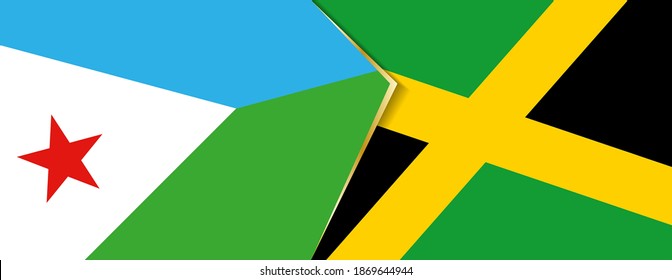 Djibouti and Jamaica flags, two vector flags symbol of relationship or confrontation.
