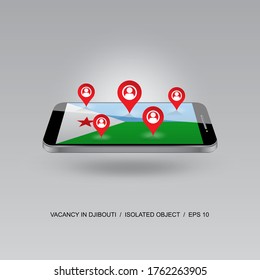 DJIBOUTI job search icon on national flag. 3d image of telephone. Design for banners, posters, sites, advertising. Vector illustration. 