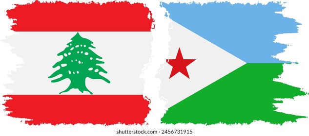 Djibouti and Lebanon grunge flags connection, vector
