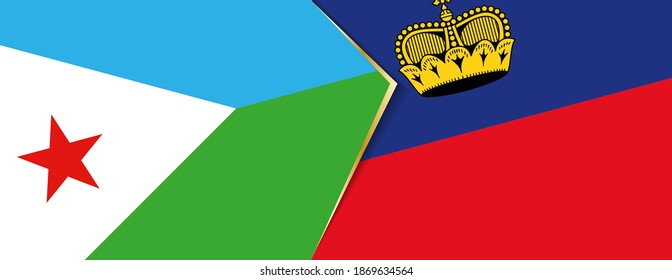 Djibouti and Liechtenstein flags, two vector flags symbol of relationship or confrontation.