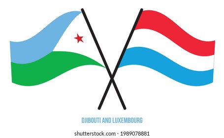 Djibouti and Luxembourg Flags Crossed And Waving Flat Style. Official Proportion. Correct Colors.