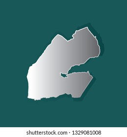 Djibouti map 3D metallic silver with chrome, shine gradient on dark green background. Items are placed on separate layers and editable. Vector illustration EPS10.