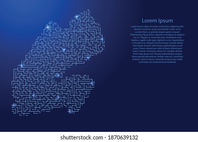 Djibouti map from blue pattern of the maze grid and glowing space stars grid. Vector illustration.