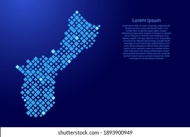 Djibouti Karte aus blauen Mustern Rhombusse verschiedener Größen und leuchtenden Raumstern Gitter. Vektorgrafik.