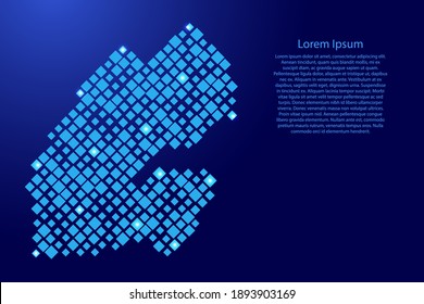 Mapa de Yibuti con rombos de patrón azul de diferentes tamaños y rejilla de estrellas espaciales brillantes. Ilustración vectorial.