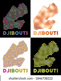 Djibouti map. Collection of maps of Djibouti in dotted style. Borders of the country filled with rectangles for your design. Vector illustration.