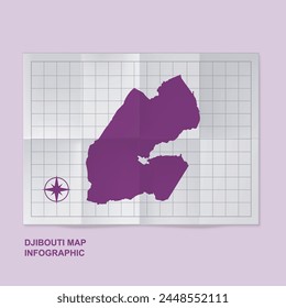 Djibouti map country in folded grid paper	