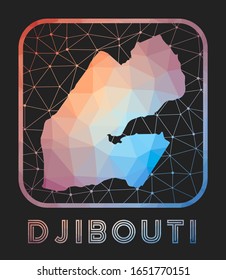 Djibouti map design. Vector low poly map of the country. Djibouti icon in geometric style. The country shape with polygnal gradient and mesh on dark background.
