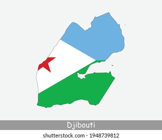 Djibouti Map Flag. Map of Djibouti with the Djiboutian national flag isolated on white background. Vector Illustration. svg