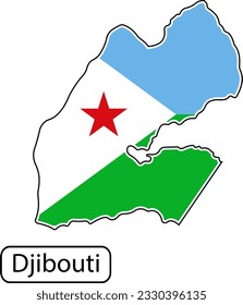Mapa de Yibuti con bandera dentro. Ilustración vectorial aislada en fondo blanco.