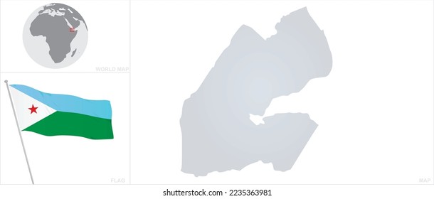 Djibouti map and flag. vector 