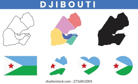Djibouti map and flag vector collection