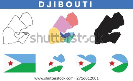 Djibouti map and flag vector collection