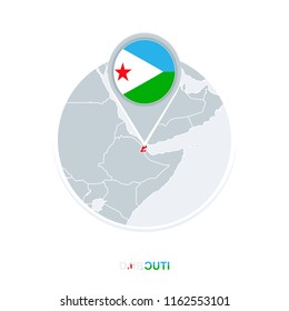 Djibouti map and flag, vector map icon with highlighted Djibouti