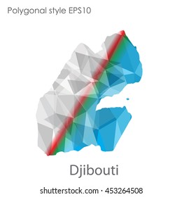Djibouti  map in geometric polygonal style.Abstract gems triangle,modern design background. Vector illustration EPS10