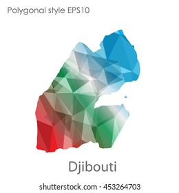 Djibouti  map in geometric polygonal style.Abstract gems triangle,modern design background. Vector illustration EPS10